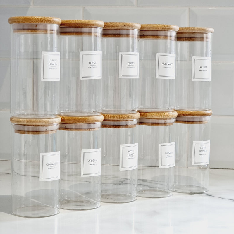 Herbs and Spices Glass Jar with Bamboo Lid and Minimal Label