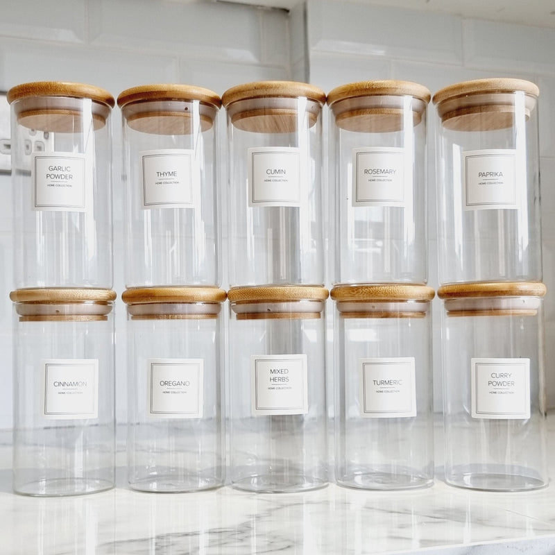 Herbs and Spices Glass Jar with Bamboo Lid and Minimal Label