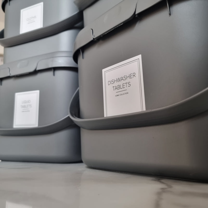 Set of 4 Grey Labelled Storage Caddies