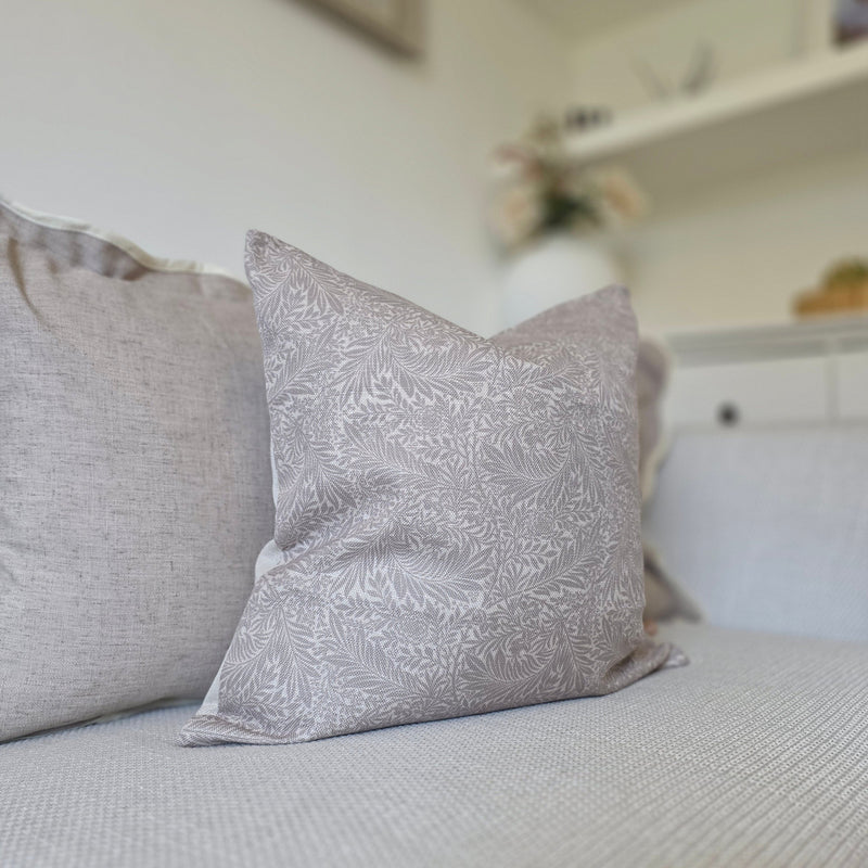 Lillian Greige Leaf Print Cotton Cushion 45x45cm