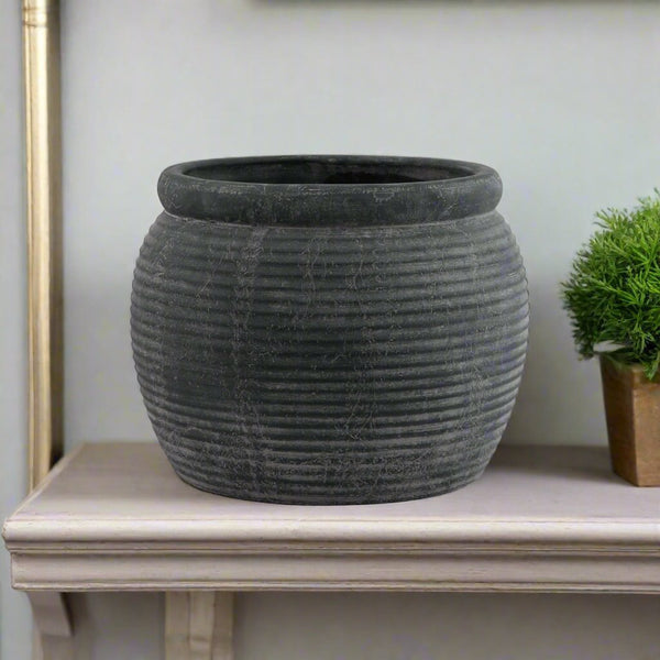 Amphora Grey Ribbed Plant Pot