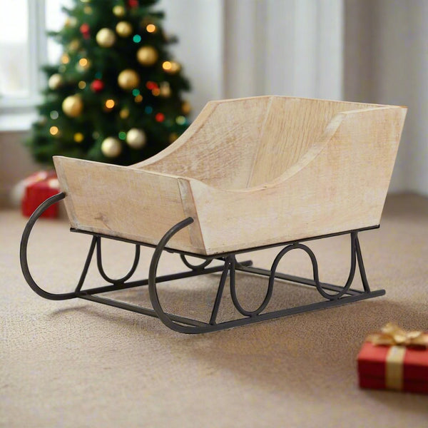 White Wash Collection Wooden Decorative Sleigh