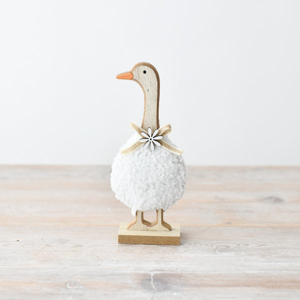 Standing White Duck Wooden Figurine