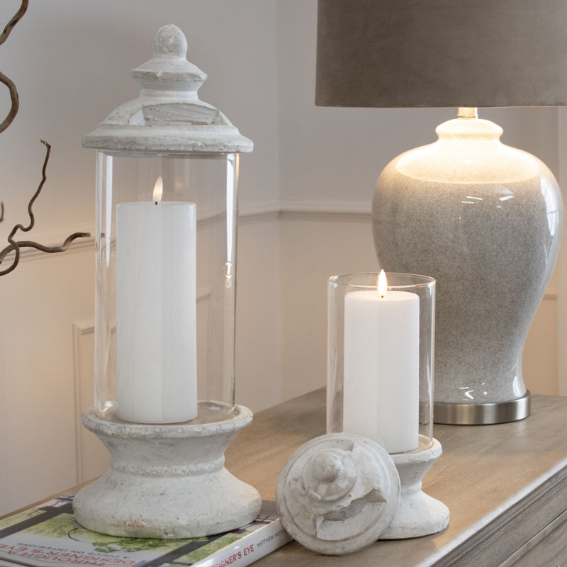 Large cream stone glass lamp