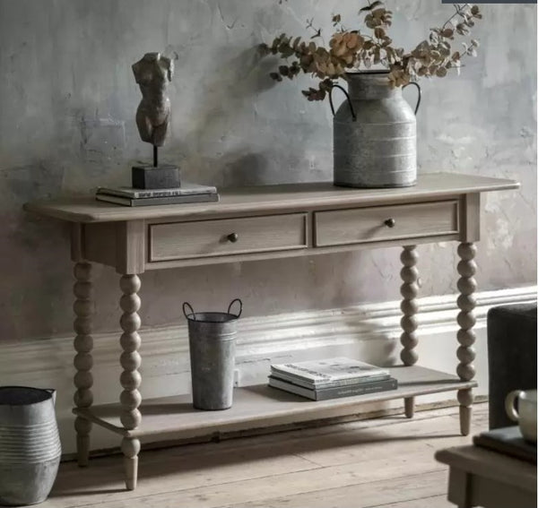 Oak Bobbin Leg Console Table