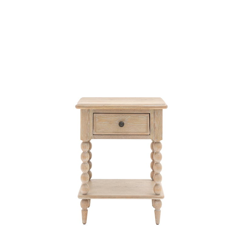 Oak Bobbin 1 Drawer Wooden Bedside Table