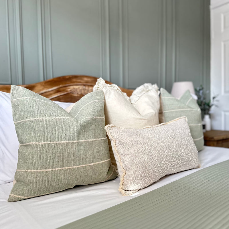 Duck Egg Cream Stripe Cotton Square Cushion 45x45cm