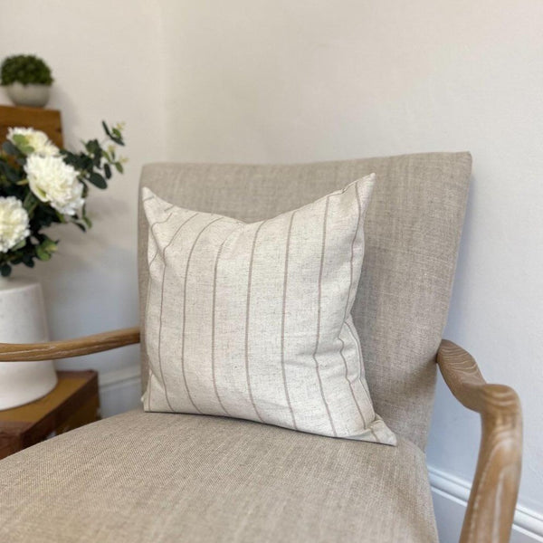 SQUARE NATURAL STONE AND BEIGE STRIPED LINEN CUSHION