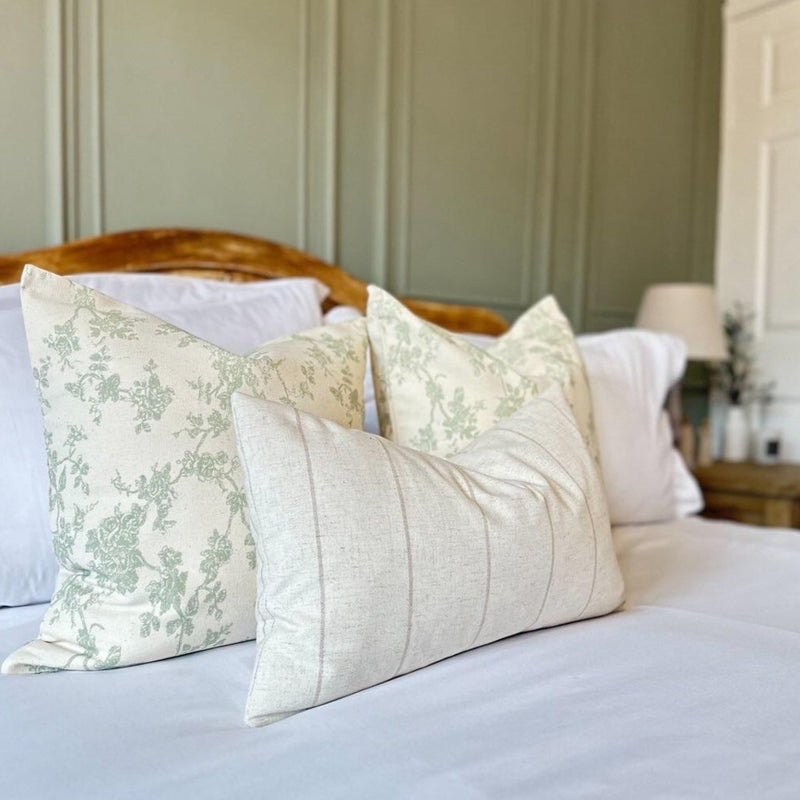 Square Cream Sage Green Floral Print Cushion 100% Cotton