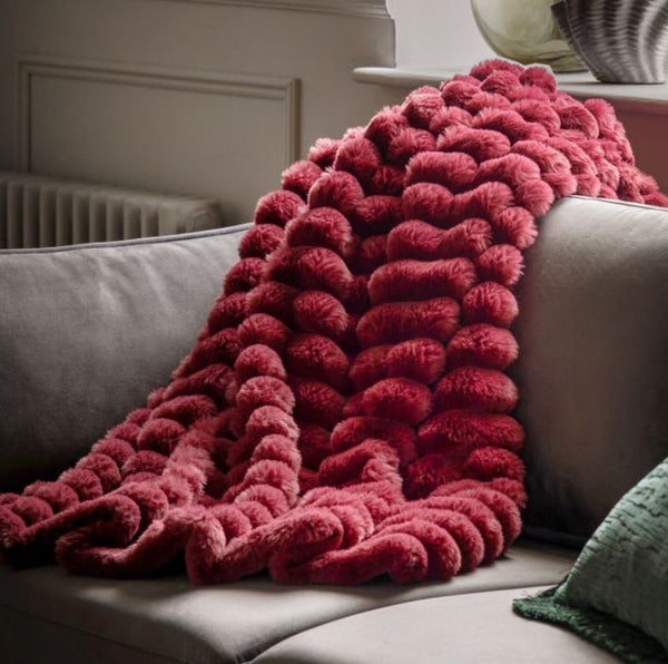 Merlot Ribbed Faux Fur Throw