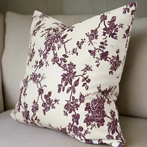 Plum Floral Print Cotton Cushion 45x45cm