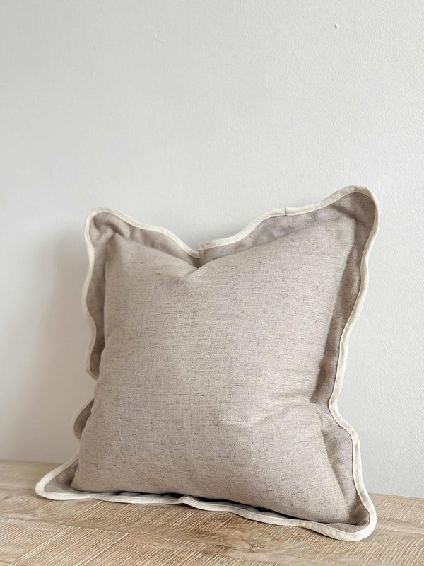 Greige Scalloped Edge Linen Blend Square Cushion  45x45cm