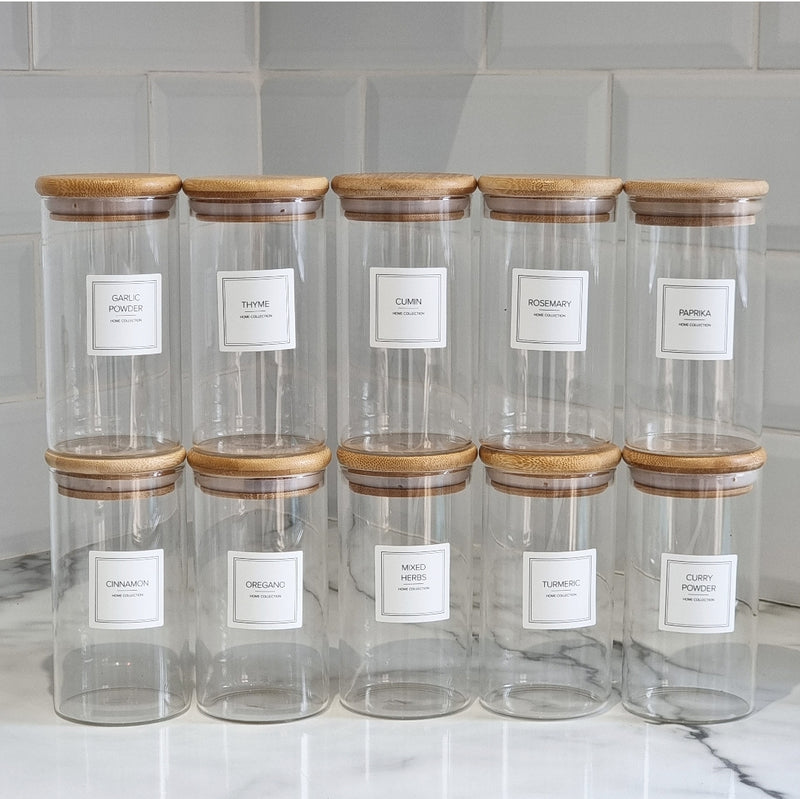 Herbs and Spices Glass Jar with Bamboo Lid and Minimal Label
