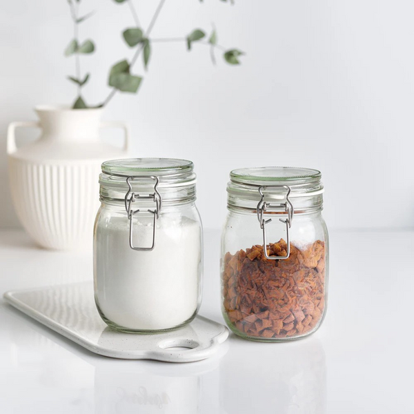 Set of 5 Clear Glass Food Storage Clip Jars
