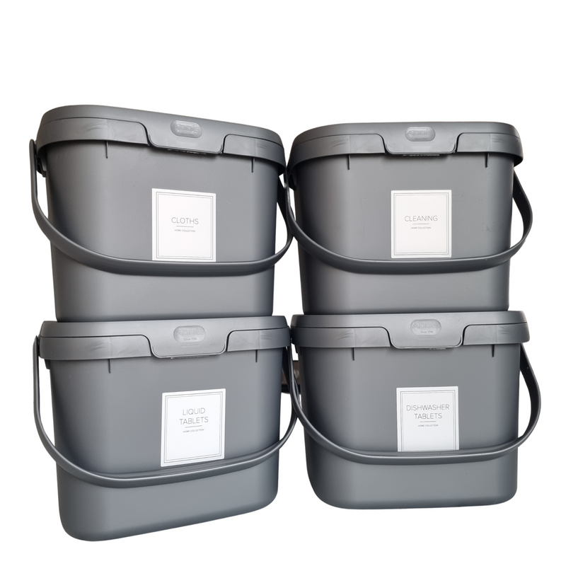Set of 4 Grey Labelled Storage Caddies