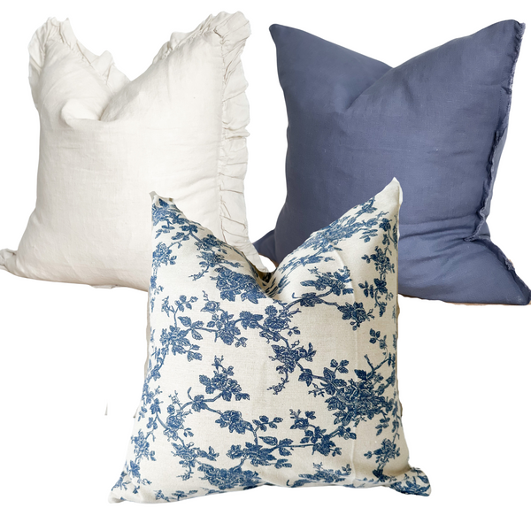 Navy Blue Floral Harmony Cushion Trio