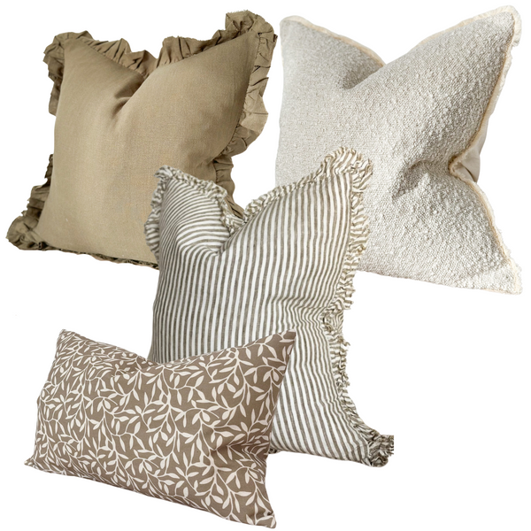 Olive Stripe and Leaf Cushion Trio