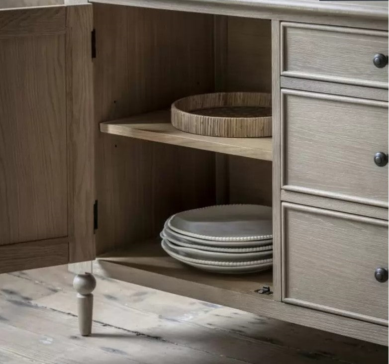 Oak Bobbin 2 Door 3 Drawer Wooden Sideboard