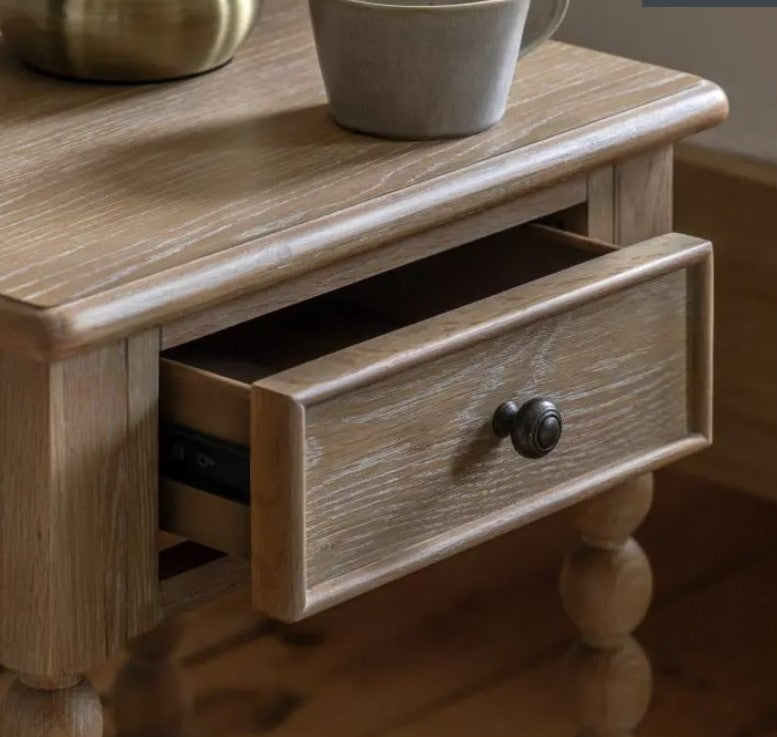 Oak Bobbin 1 Drawer Wooden Bedside Table