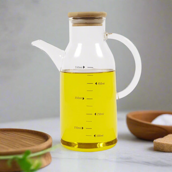 Oil and Vinegar Glass Bottle Pourer with Bamboo Lid 500ml (SECONDS)