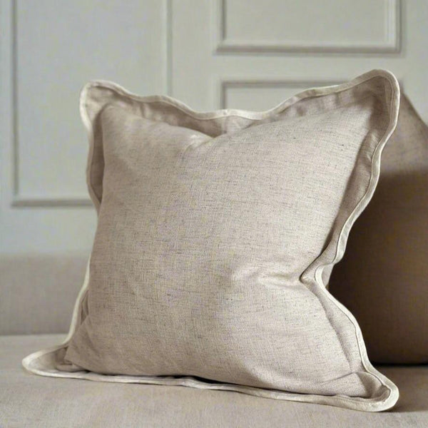 Greige Scalloped Edge Linen Blend Square Cushion  45x45cm