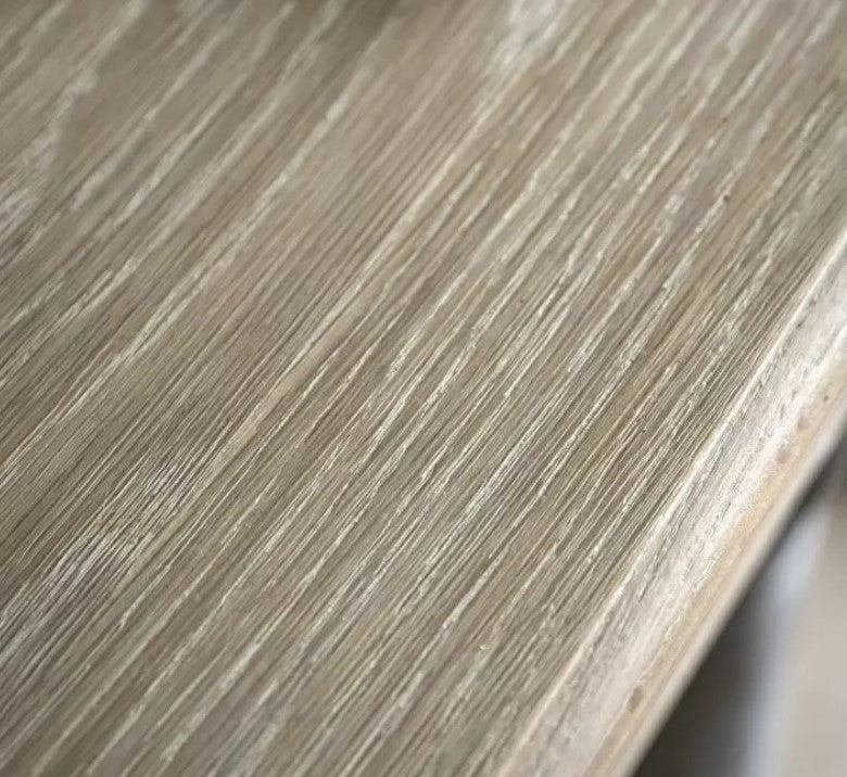 Close up of the oak bobbin console table. Showing a beautiful light ash coloured wood grain