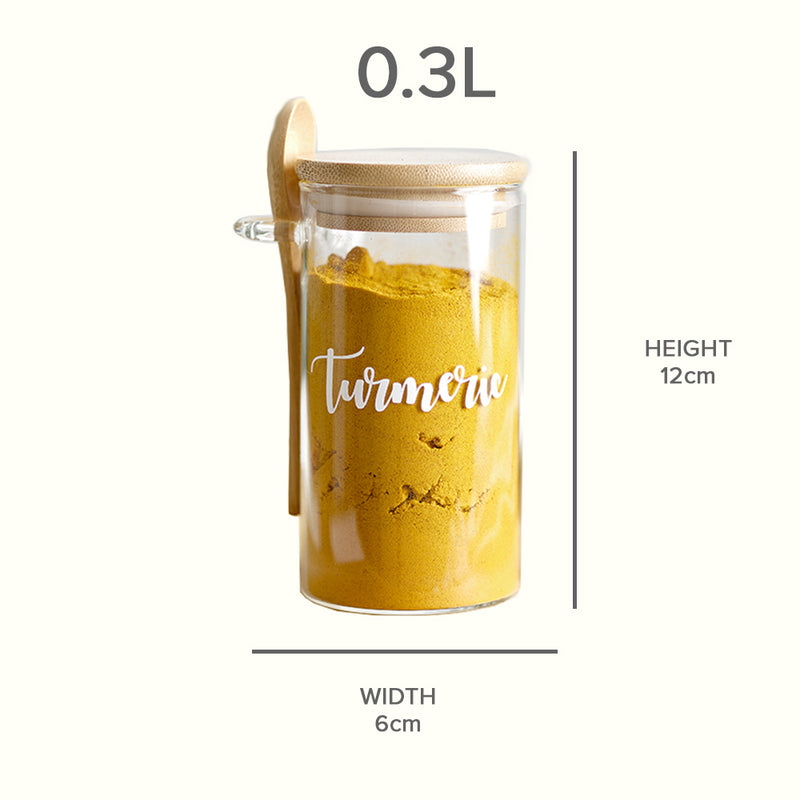 Glass Spice Jar with Bamboo Lid & Spoon 0.3 Litre Eco Friendly